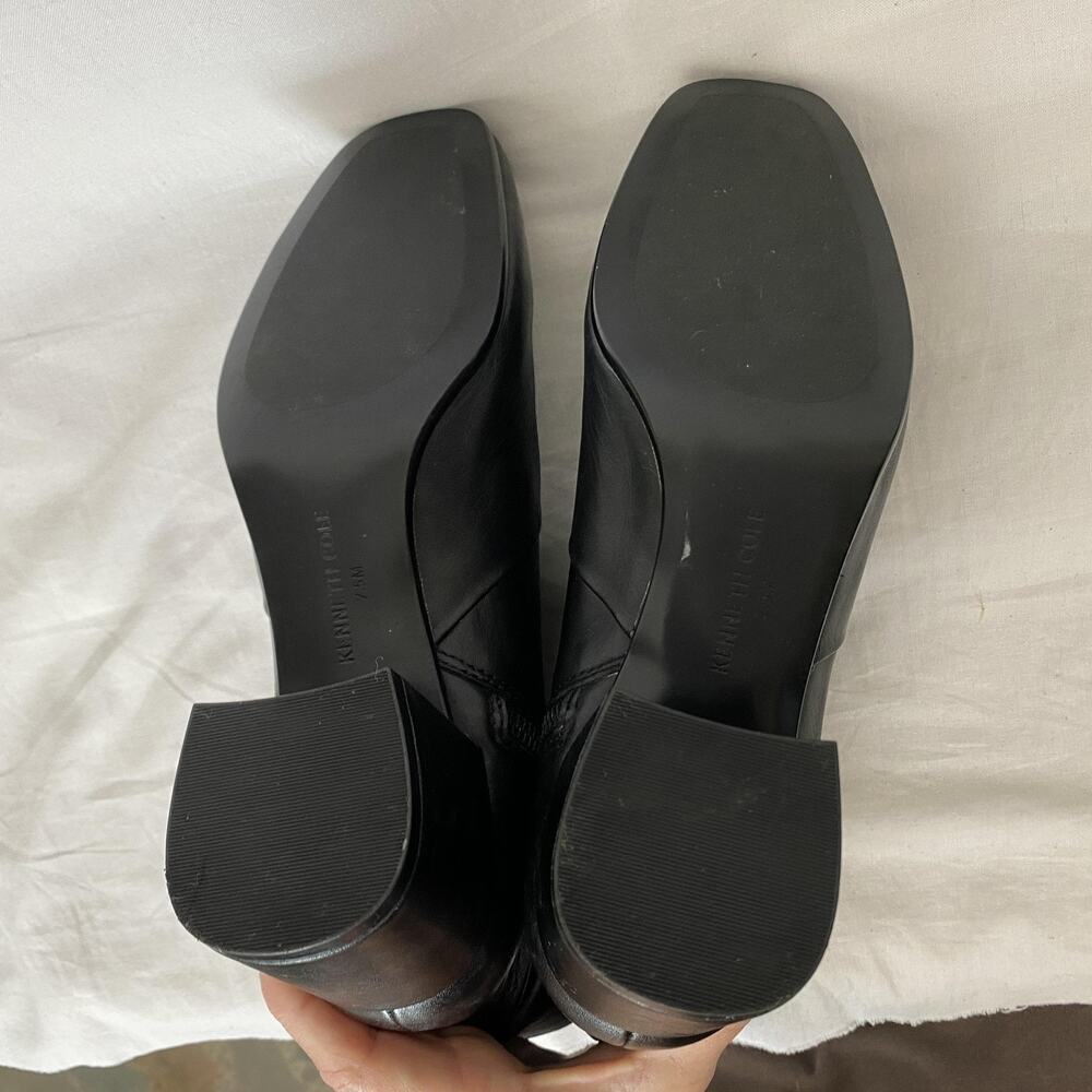 Vintage 90s Kenneth Cole Square Toe Ankle Boots 7.5 Black Leather Chunky Heel - Picture 10 of 15